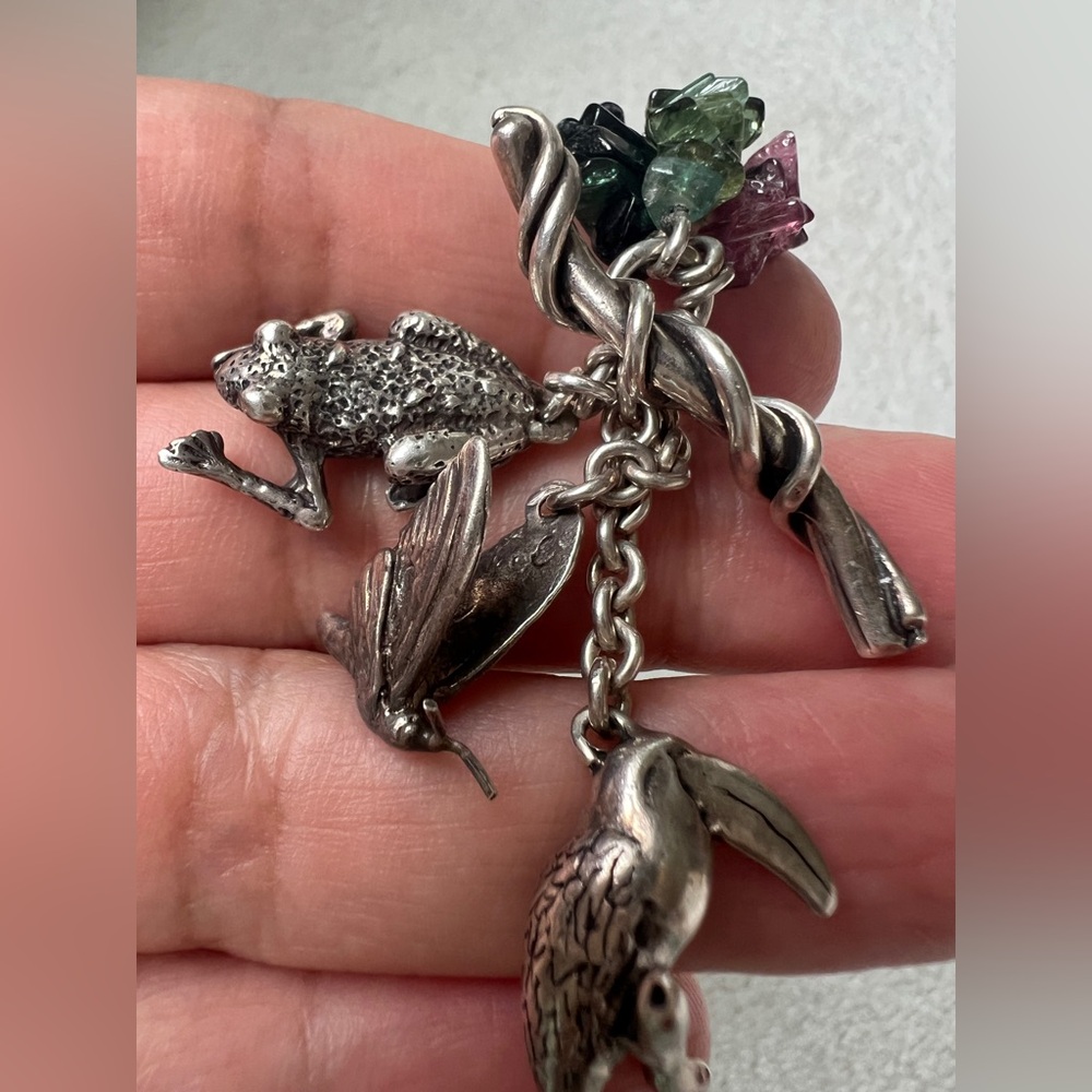 vintage sterling Silver Bracelet  charms Multicolor tourmalines RARE
